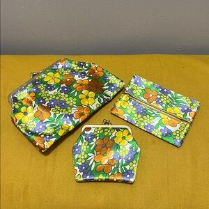 Vintage Retro Floral 3Pc Mini Cosmetic, Coin Purse, Kleenex Holder
